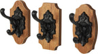 Deco 79 Wooden Fleur De Lis Vintage Inspired Wall Hook with Black Metal Hooks and Curved Edges, Set of 3 4" W, 6" H, Brown