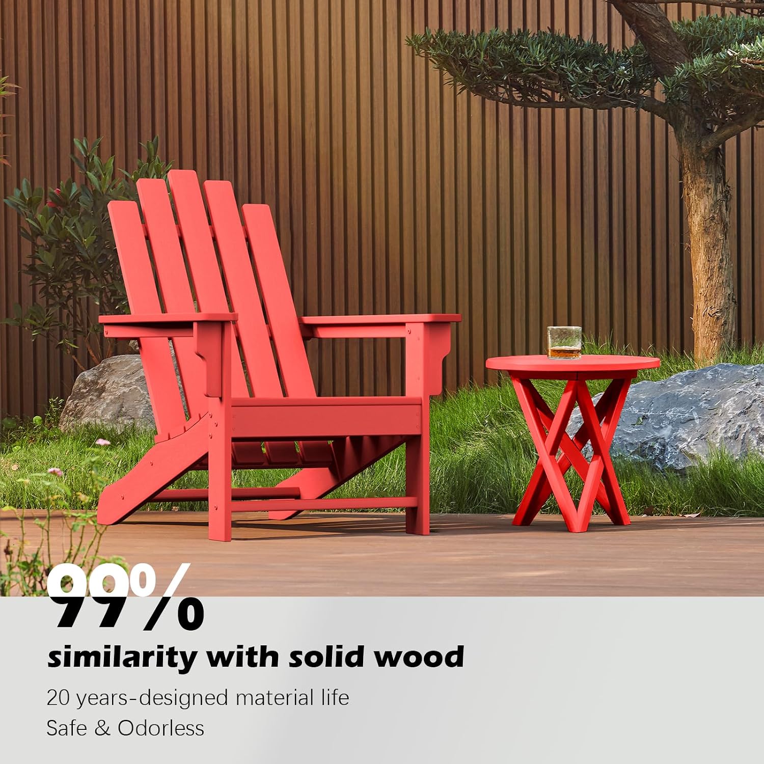 Adirondack Chair, 110°Ergonomics Plastic Extra Tall Adirondack Chairs, HDPE All-Weather Plastic Patio Outdoor Chair, High Foamed Polyethylene Fire Pit Chair(Red)