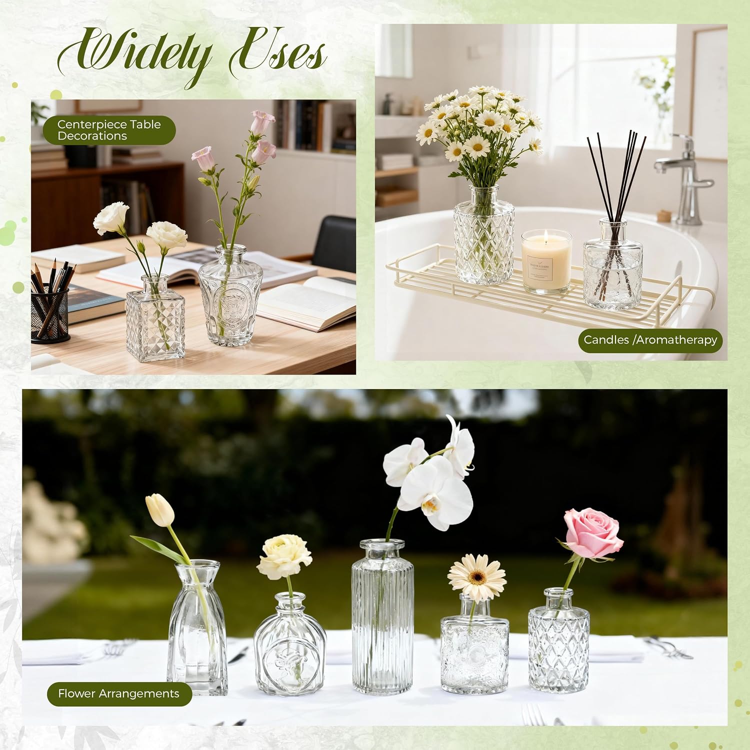 Der Rose Glass Bud Vases Set of 12, Small Bud Vases for Flowers, Rustic Wedding Centerpieces and Home Decor