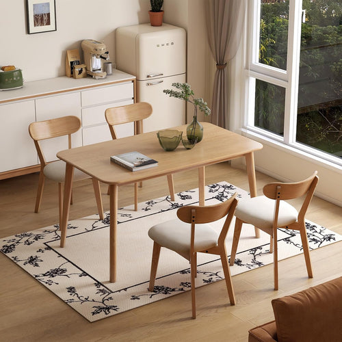 100% Solid Wood Upholstered Dining Chairs, Mid Century Modern Oak Dining Chairs with Curved Back Design with Butterfly Wing Shape for Kitchen, Dining Room, Restaurant (6, Log Color-Beige Cushion)