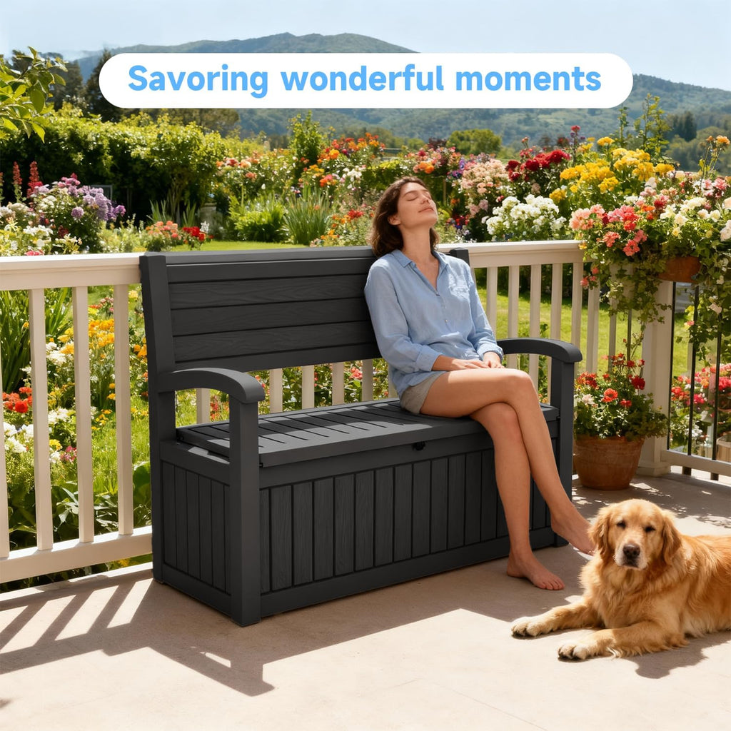 AmaVins 70 Gallon Outdoor Storage Bench Deck Box, Waterproof Lockable, Outdoor Storage Furniture for Patio, Garden, Porch (Black)