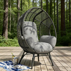 Egg Chair Wicker with 8-Inch Cushion, 400lbs Capacity, Indoor Outdoor, Rust-Resistant Balcony Chairs(Black+Gray)