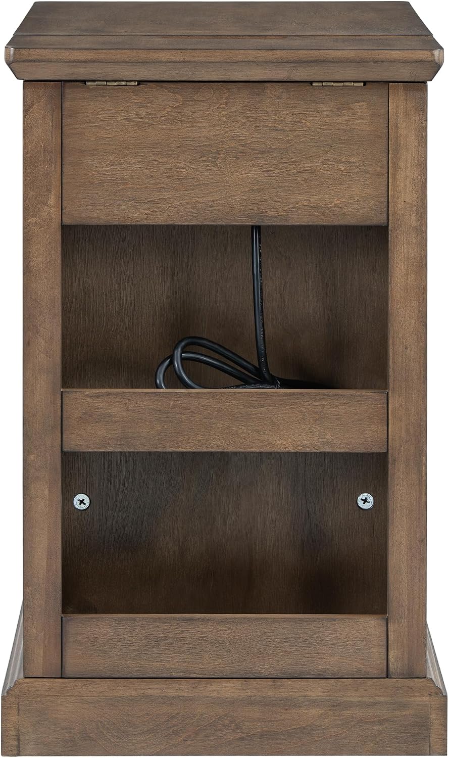 Merax Vintage End Table with Charging Station, Narrow Side Table with Cup Holders and Storage Cabinet for Living Room & Bedroom, Antique Brown