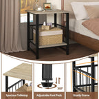 EazeHome 18" Square End Table with Storage Shelf, 2 Tier Rustic Side Table Nightstand for Living Room, Bedroom, Wooden Tabletop with Metal Frame, Gray