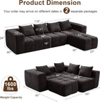119" Boneless Couch, Cloud Sectional Couch with Deep Seat, High-Density Memory Foam and Chaise, Sectional L Shaped Sofa, Boneless Couches for Living Room, No Assembly Required Tufted Sofa, Dark Grey