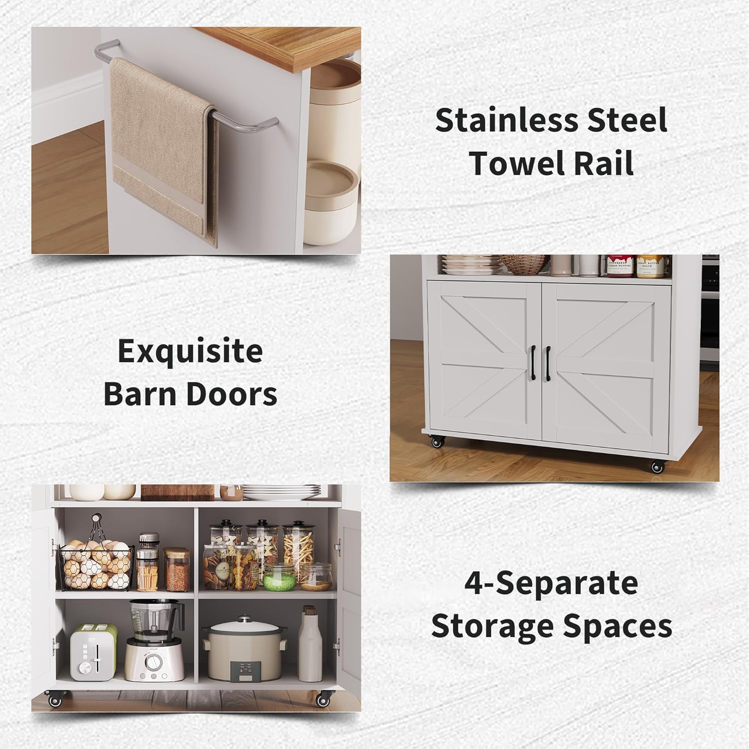 Garvee Rolling Kitchen Island with Storage Cabinet, 40.4'' Width Kitchen Cart, Portable Mobile Kitchen Island with Towel Rack, Wood Top and Lockable Wheels for Kitchen, Dining Room