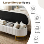 65 Inch Storage Ottoman Bench Velvet End of Bed Storage Bench King Size Upholstered Tufted Bench Large Space for Bedroom Living Room Entryway Beige