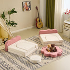 Karl home Kids Couch 12PCS, Modular Kids Play Couch, Indoor Multifunctional Foam Toddler Sofa with Flower Shape, Sectional Convertible Sofa Imaginative Furniture Play Set for Playroom, Pink & White