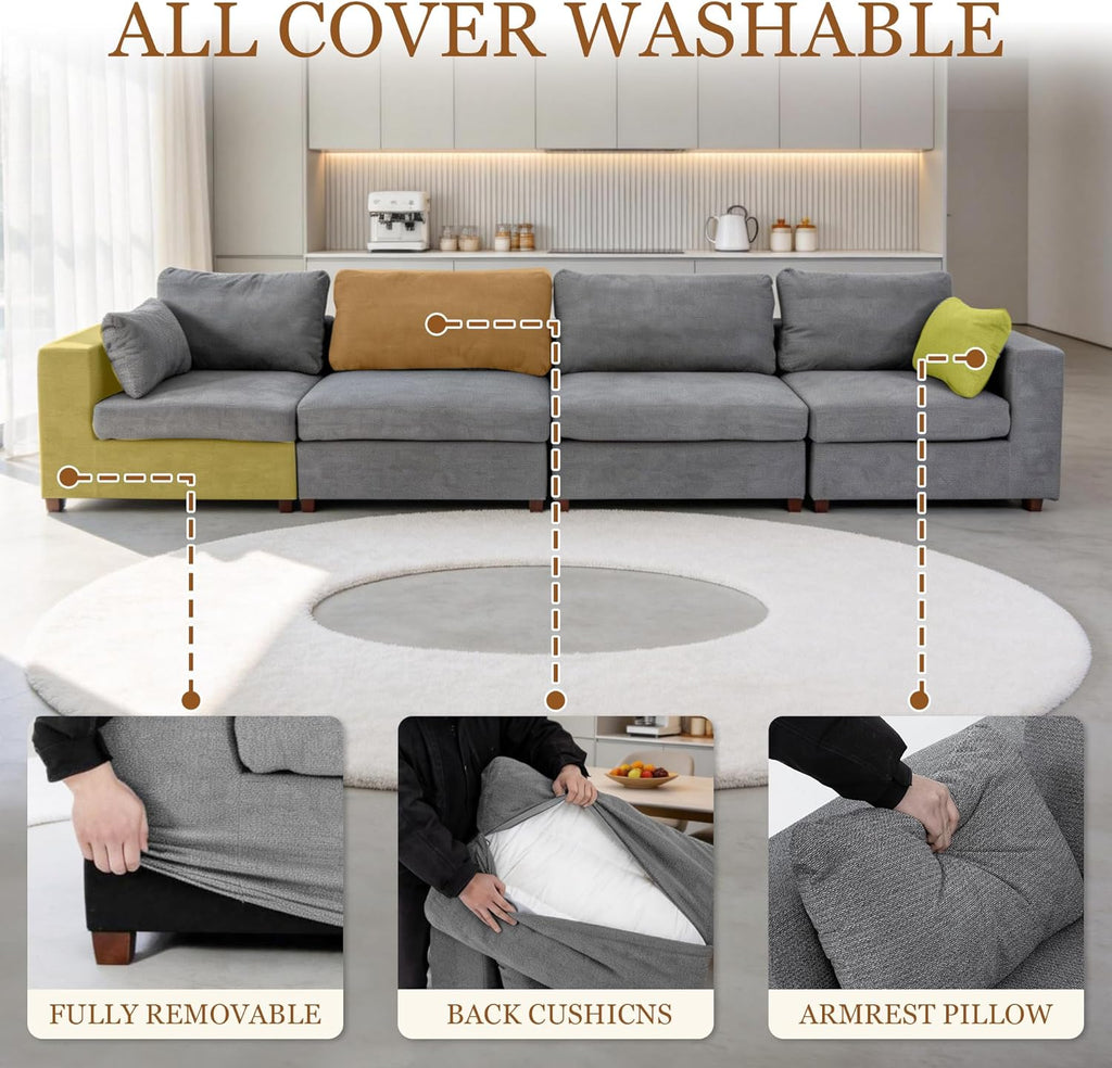 Oversized U Shaped Sectional Couch for Living Room, Extra Large Cloud Couch with Washable Covers, Modern Luxury Deep Seat Sectional Sofa for Apartment, Light Gray