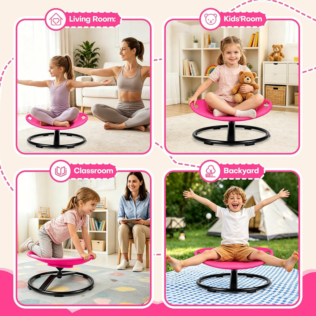 JOYCAT Spinning Chair for Autistic Kids, 360° Sensory Swivel Chair with Soft Washable Cushion, Grip Handles & Anti-Slip Base,220LBS Kids Spin Chair for Autism Sensory Play,Classroom & Calm Corner,Pink