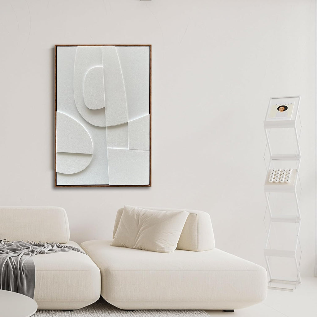 NANKAI Art Hand-Painted Three-Dimensional White Texture Art Modern Minimalist Decorative Oil Painting for Home, Office, Corridor and Wall Decoration 36x24 Inches (with Solid Wood Exterior Frame)