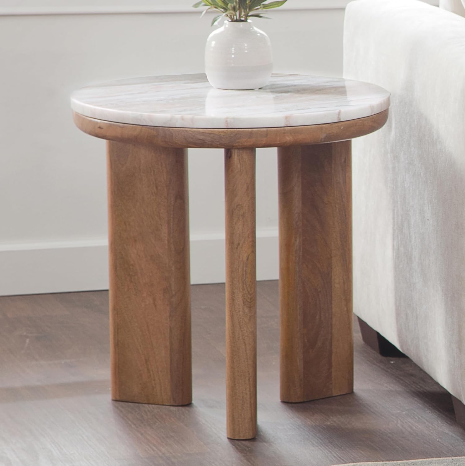 Steve Silver Sidney Brown Marble Top Round End Table