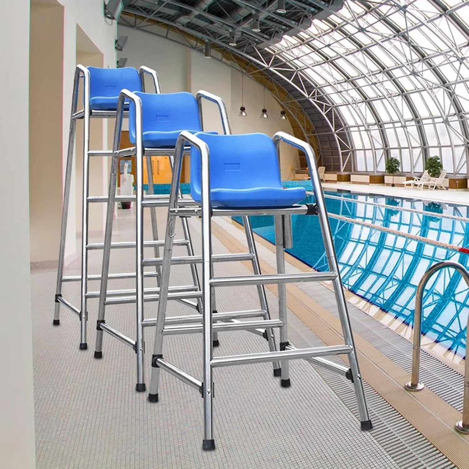 Outdoor Life Guard Chair for Patio Beach Water Park, Tall Pool Deck Lifeguard Chairs for Kids/Adults, Heavy Duty Stainless Steel Elevated Lifeguard Chair, Loads 660lbs(3 Steps - H 150cm/59inch)