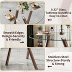 LKTART Small Glass Dining Table for 2-4 People, 35" Round Dining Table with Metal Legs, Glass Kitchen Table for Dining Room Home Office Small Spaces, Walnut