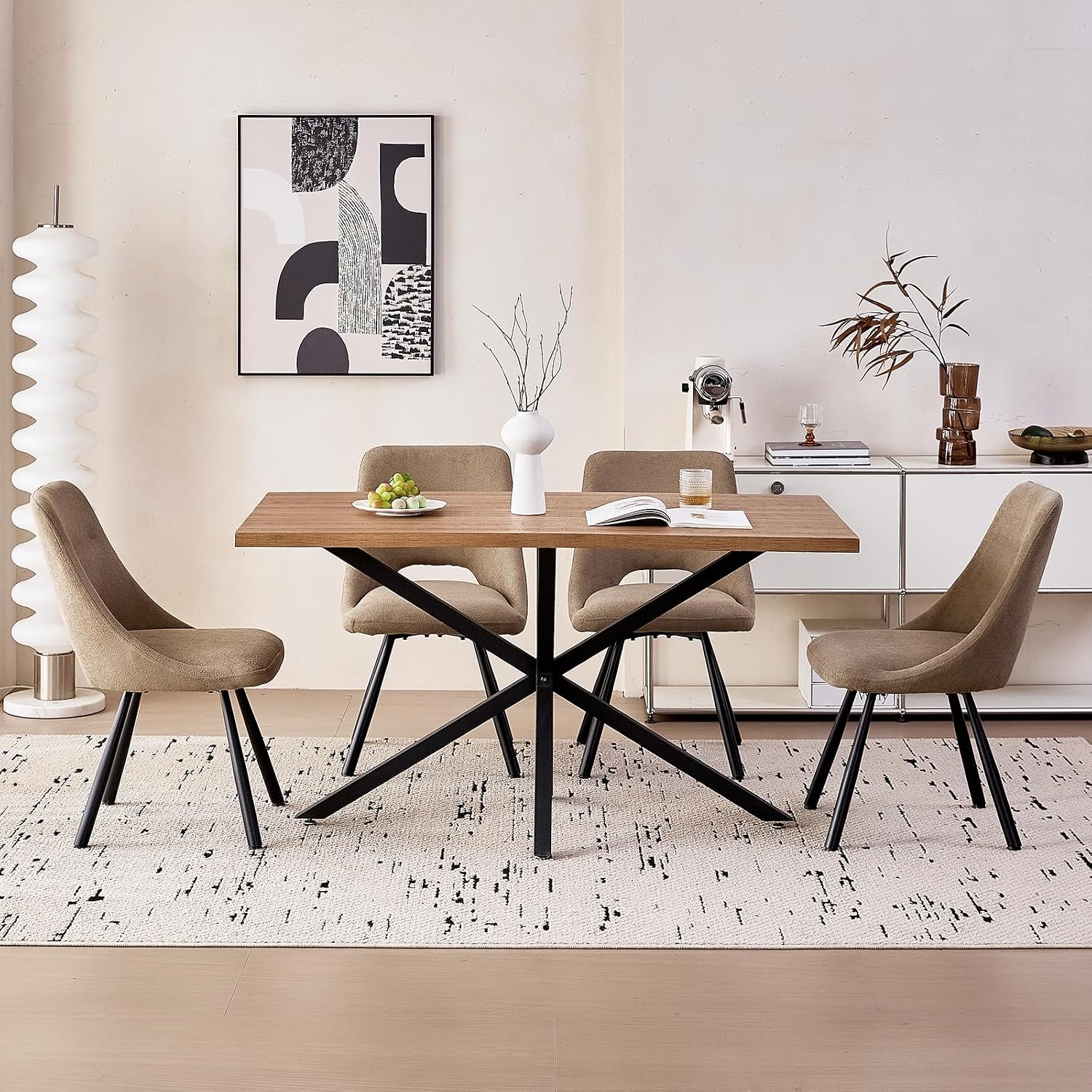 Dining Chairs Set of 4, Modern Boucle Upholstered Kitchen Chairs [Cut-Out Design] for Dining Living Room Restaurant