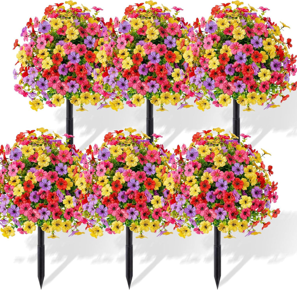 6 Pcs 20" Artificial Topiary Ball Flowers for Outdoors Planters Spring Decoration with Spike UV Resistant Faux Boxwood Summer Plants Fake Bushes Indoor Decor for Front Porch Garden Patio