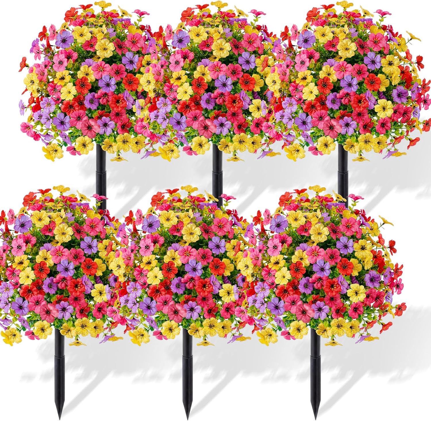 6 Pcs 20" Artificial Topiary Ball Flowers for Outdoors Planters Spring Decoration with Spike UV Resistant Faux Boxwood Summer Plants Fake Bushes Indoor Decor for Front Porch Garden Patio
