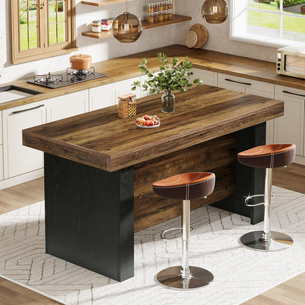 Tribesigns 55-Inch Kitchen Island with Storage, Farmhouse Center Island Table for Kitchen, Dining Room, Living Room, Brown & Black