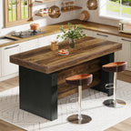 Tribesigns 55-Inch Kitchen Island with Storage, Farmhouse Center Island Table for Kitchen, Dining Room, Living Room, Brown & Black