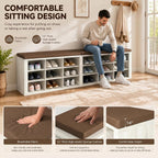 AMONIDA Shoe Storage Bench with Cushion, Entryway Bench with Shoe Storage,18 Cubby Shoe Bench with Removable Dividers, Shoe Organizer Bench for Entryway, Living Room, Light Grey (18, Light Wood)