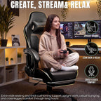 Dowinx Big and Tall Gaming Chair 350LBS, Racing Style Ergonomic Computer Chair with Side-Mounted Recline Control, Footrest & Massage Lumbar, High Back Chair with Embroidered Design for Work, Black