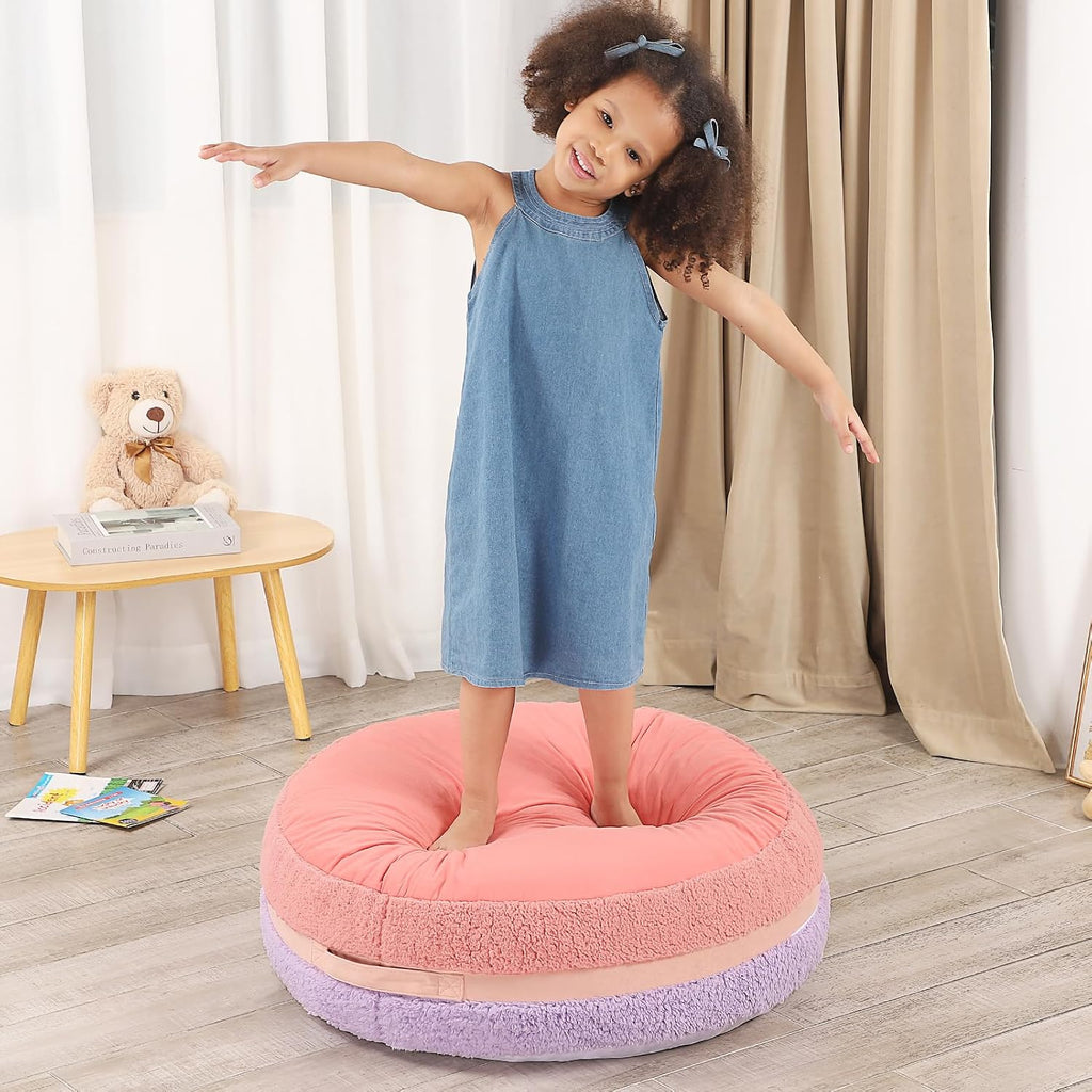 MOMCAYWEX Macaron Bean Bag Chair for Kids and Teens, Medium Bean Bag Sofa with Memory Foam Filling, 27.5"×27.5"×13.5", Purple and Red