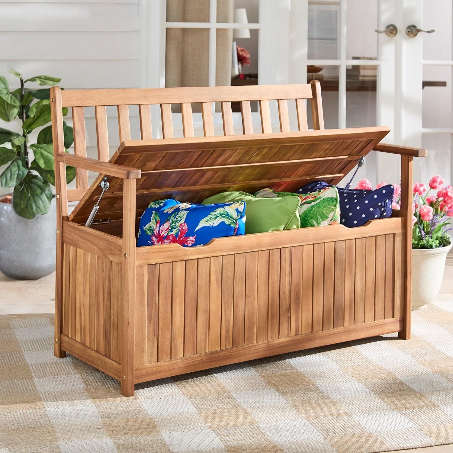 BrylaneHome Lucas Outdoor Storage Bench - Acacia Wood