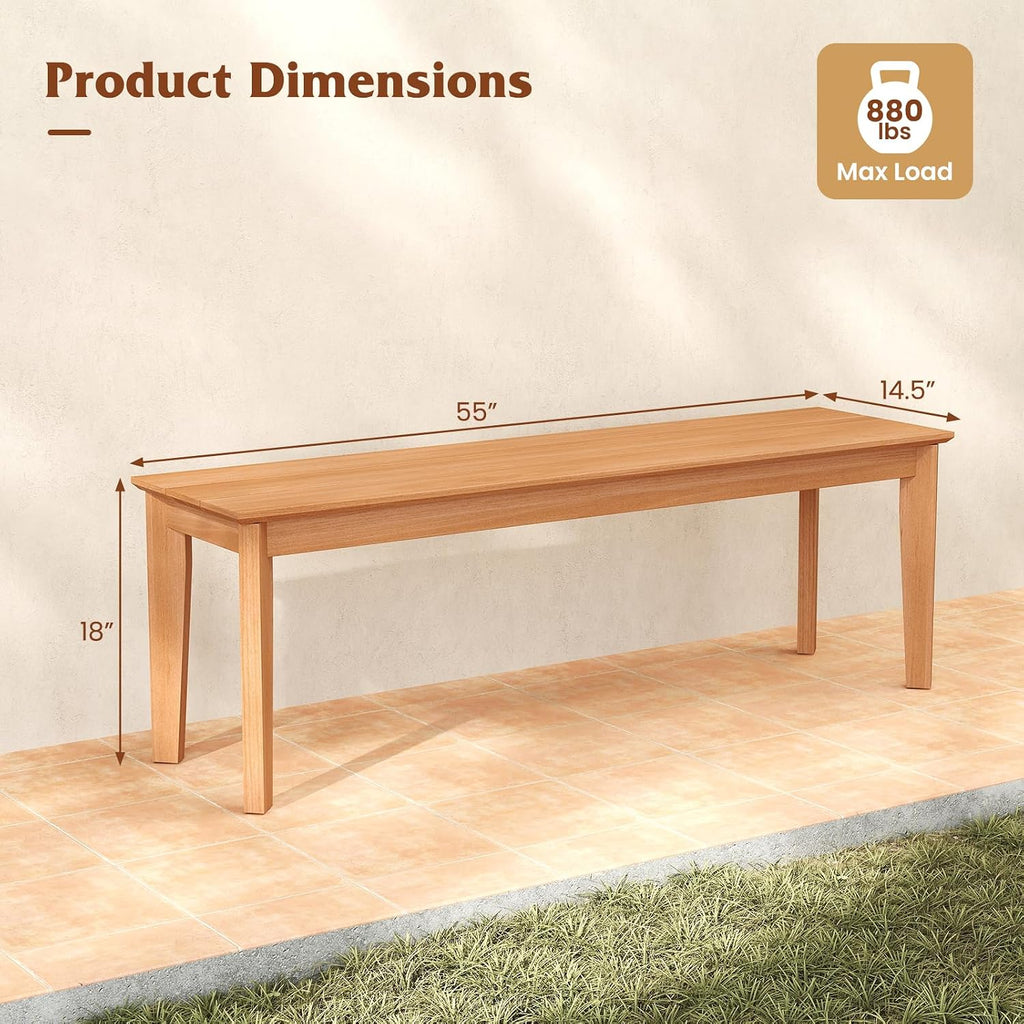 Tangkula 55" Teak Wood Outdoor Bench, 3-Person Backless Patio Dining Bench with 880 LBS Weight Capacity, Outdoor Patio Bench Seat for Garden, Front Porch and Backyard