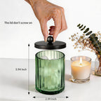 Amolliar Sage Green Glass Apothecary Jar, Qtip Holder Dispenser for Cotton Swabs, Balls, Makeup Pads, Floss Picks, Bathroom Essential Accessories, Countertop Canister Storage Organizer (Black, 2 Pack)
