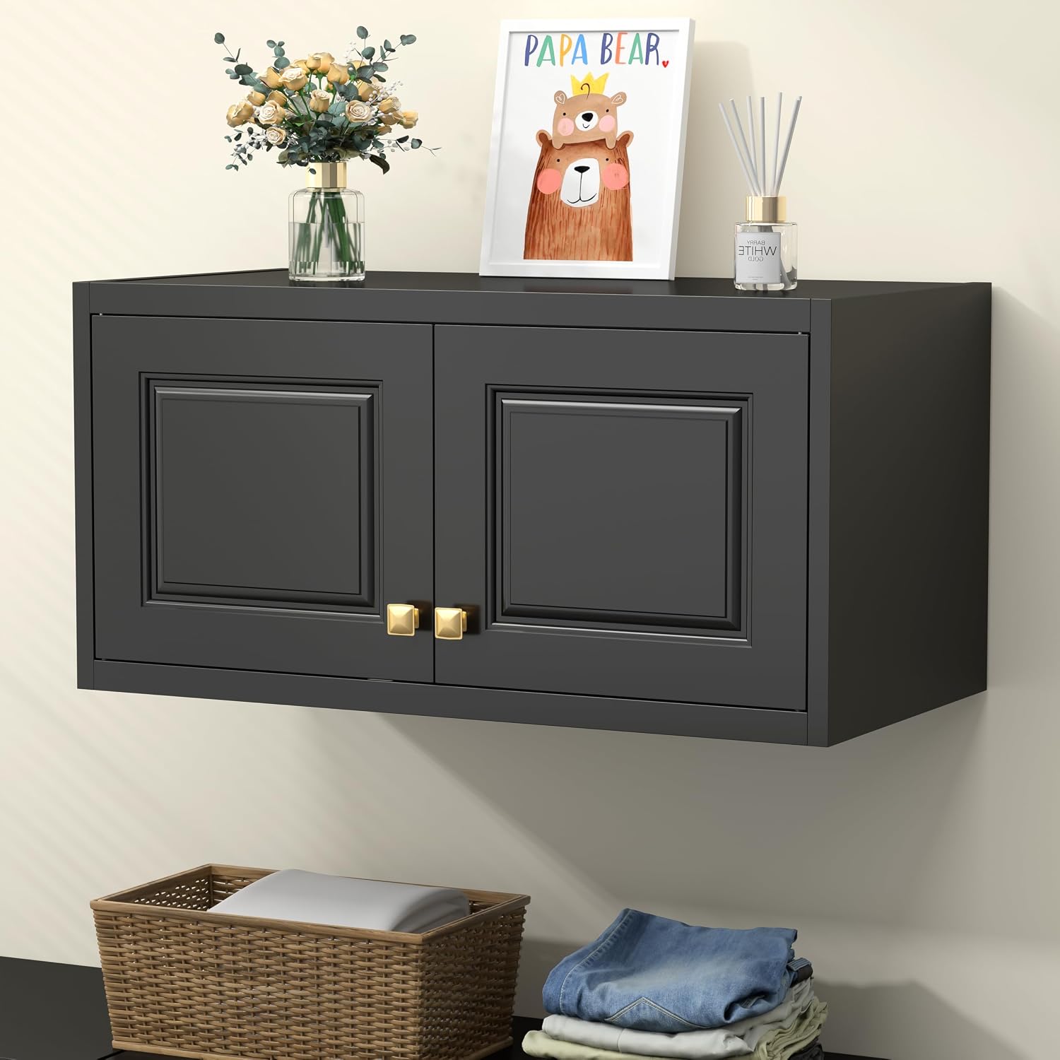 UNICOLY 15" Wall Mounted Storage Cabinet, Small Armoire Wardrobe Closet | Small Hanging Cabinet for Bedroom School, Employee, Gym, Armarios De Ropa para Dormitorio, Assembly Required, Black