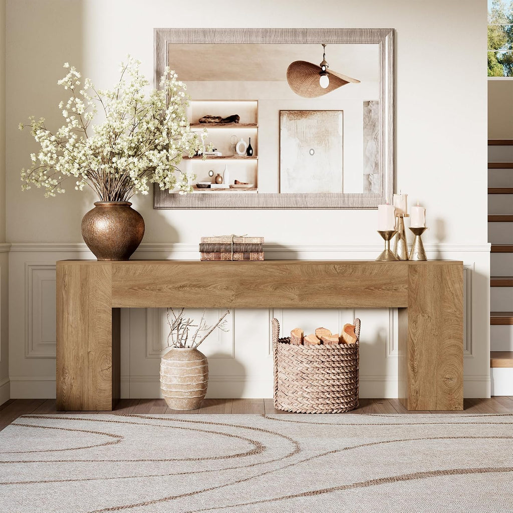 Extra Long Console Tables for Entryway 86-Inch, Farmhouse Sofa Table Behind Couch, Wooden Hallway Table for Living Room, Entrance, Natural Oak