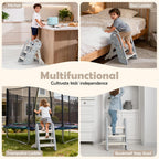 Onasti Adjustable Toddler Step Stool with Handles, Converts from 3-Step to 2-Step as Kids Grow, Non-Slip Safety Stool for Bathroom Sink, Kitchen Counter, Potty Training and Everyday Household Use-Grey