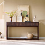 OKD 63" Fluted Console Table for Entryway, Modern Entryway Table with 2 Large Drawers, Long Sofa Table Behind Couch for Living Room, Hallway, Couch, Foyer，Dark Walnut
