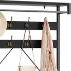40" Industrial Hall Tree, 3-in-1 Entryway Coat Rack Shoe Bench with 8 Hooks & 3-Tier Storage Shelf, Heavy Duty Metal Frame Mudroom Organizer, Black