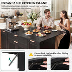 YITAHOME Expandable Kitchen Island with Hidden Trash Cabinet, 55.1" Rolling Kitchen Island with Drop Leaf, Storage Drawer & 3-Tier Side Shelves, Mobile Kitchen Island on Wheels with Towel Bar & Hooks