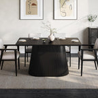 LITTLE TREE 59" Farmhouse Dining Table for 4-6 People, Modern Rectangular Kitchen Table with Metal Pedestal Base, Perfect for Dining Room, Kitchen, Living Room (Black)