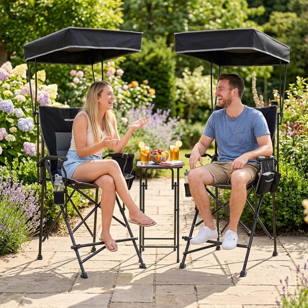 27" Tall Folding Director Chair Oversized with Canopy Shade for Adults Heavy Duty Camping Chair Portable with Footrest & Carry Bag Supports 300 lbs