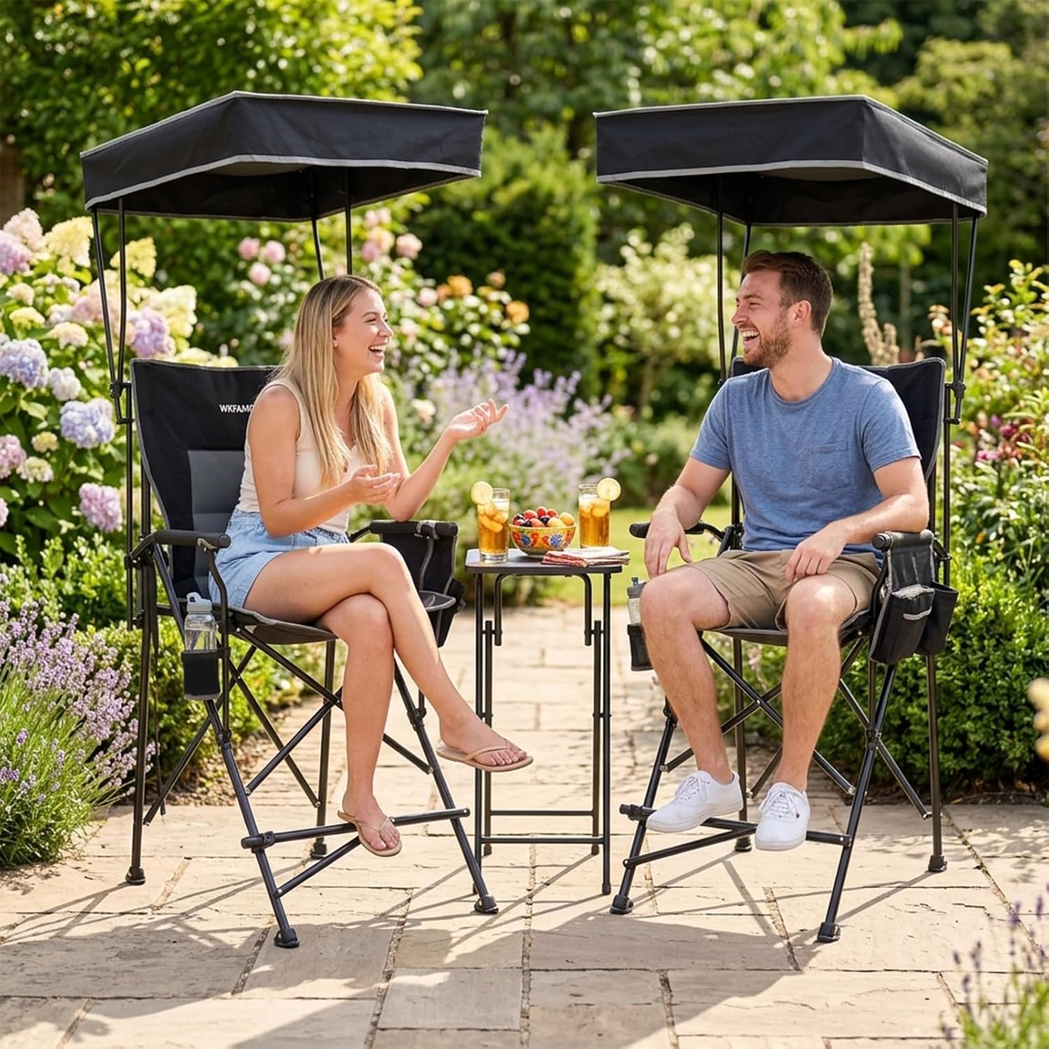 27" Tall Folding Director Chair Oversized with Canopy Shade for Adults Heavy Duty Camping Chair Portable with Footrest & Carry Bag Supports 300 lbs