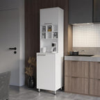 19.6"D*19.7"W*80.3"H Corner Freestanding Kitchen Pantry with Dawer, 2 Shelves & 2 Single Doors, 6 Compartments, Rectangular Wood Storage Cabinet, Modern, for Living Room, Dining Room, White