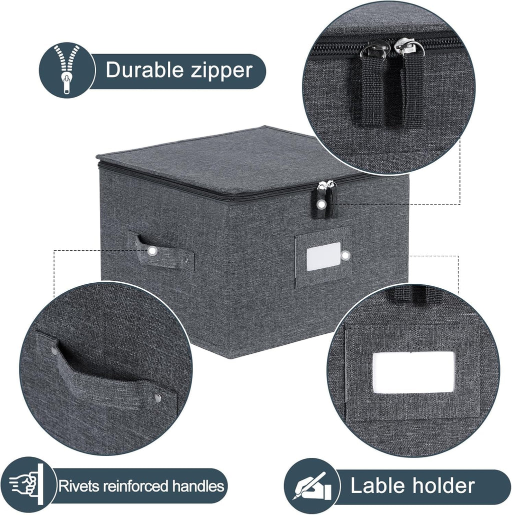 China Storage Containers Hard Shell Inside 13" W x 8" H, Charger Plate Storage Containers for Dishes, Dinnerware with 24 Felt Dividers, Hold 24 Plates, Stackable (2 Pack Grey)