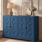 RoyalCraft Sideboard Buffet Cabinet with Storage, 56" Modern Sideboard with 4 Carved Doors, Large Wood Coffee Bar Console Table for Kitchen, Dining Room, Entryway, Living Room, Blue