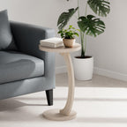COZAYH C Shaped Round End Table for Couch Small Place, Space Saver Side Table for Sofa, Living Room, Bedside Area, Coffee and Eating Snack Tray, White