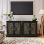 ARTPOWER Embossed Accent Cabinet with Gold Florals Pattern, Vintage Sideboard Buffet Cabinet, Credenza Storage Cabinets with Doors and Shelves for Living Room, Dining Room, Entryway, Hallway, Black