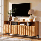 COCO DESIGN 70" Large Buffet Sideboard Cabinet with Power Outlets & Adjustable Shelves, Modern Farmhouse Accent Storage Credenza Console for Kitchen, Living Room, Oak