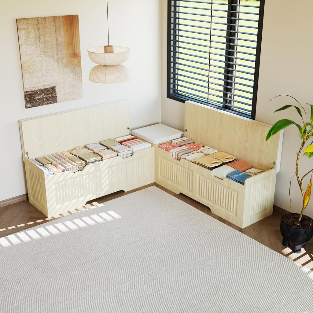 L Shape Bench,Breakfast Nook Bench with Cushion,Backless Corner Dining Bench,Kitchen Dining Nook Benchs with Hidden Storage Space Saving for Dining Room,Cafes,Living Room,Kitchen
