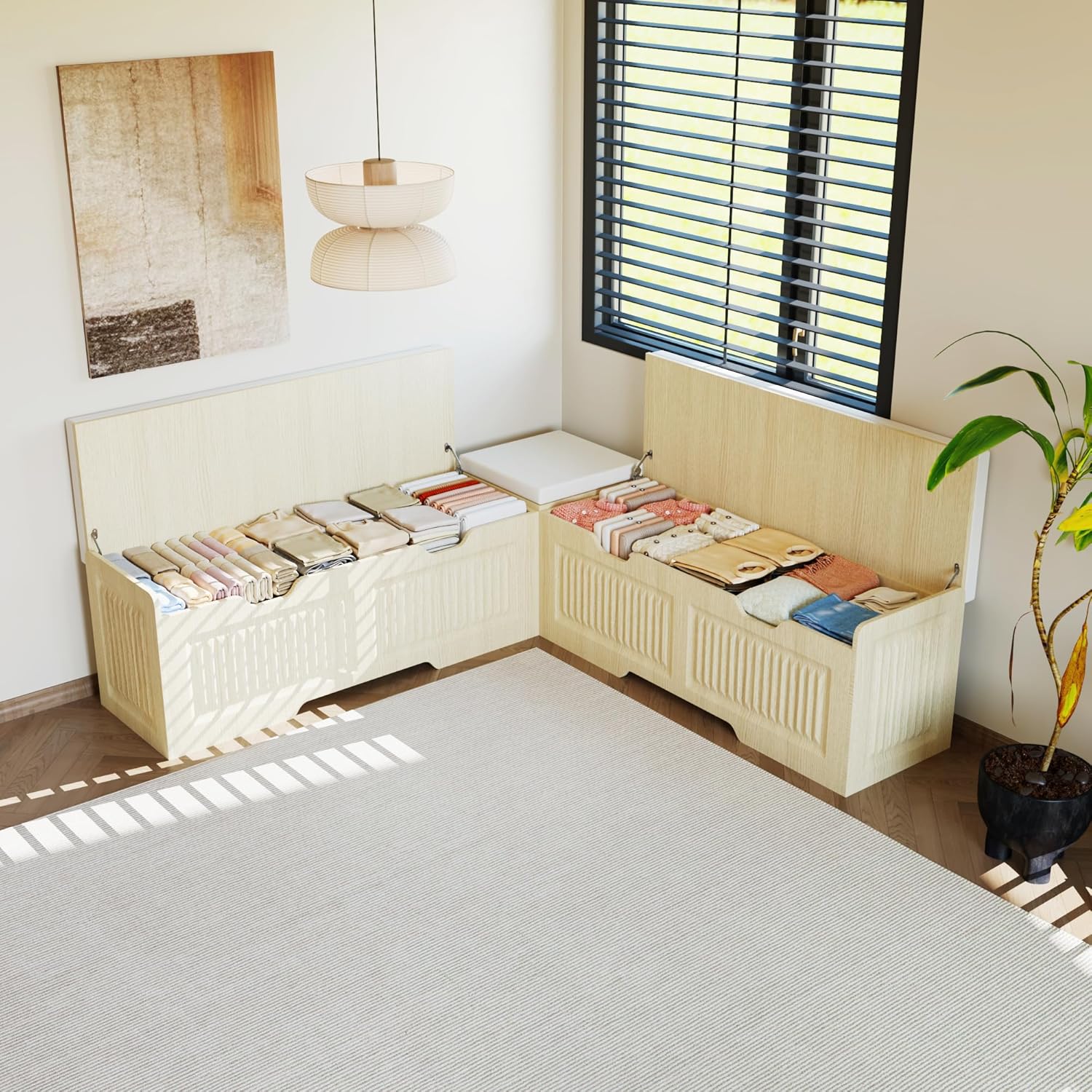 L Shape Storage Bench, Kitchen Breakfast Nook Bench, L Shaped Bench,Backless Corner Bench Nook with Storage,for Entryway,Dining Room,Kitchen (Natural)