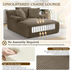 Oversized Chaise Lounge Chair Indoor,50" W Upholstered Corduroy Sofa with 3 Pillows,Comfy Fluffy Cloud Couch,Modern Deep Seat Sofa,Single Sleeper Sofa Chair for Livingroom,Bedroom,No Assembly(Brown)