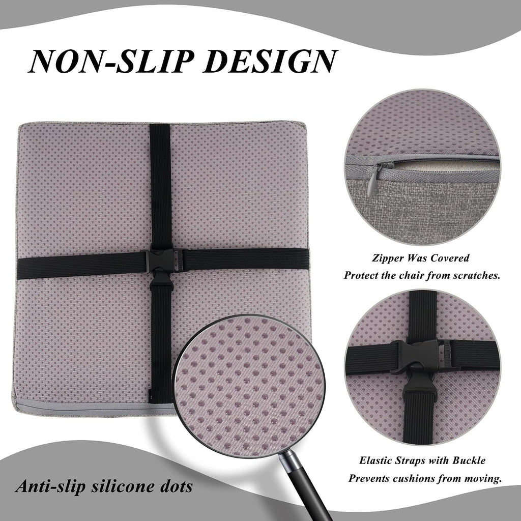 Square Bar Stool Cushions Set of 2 Non-Slip Chair Pads with Ties 2" Thick Chair Cushions with Machine Washable Cover 12" X 12" (Light Grey)