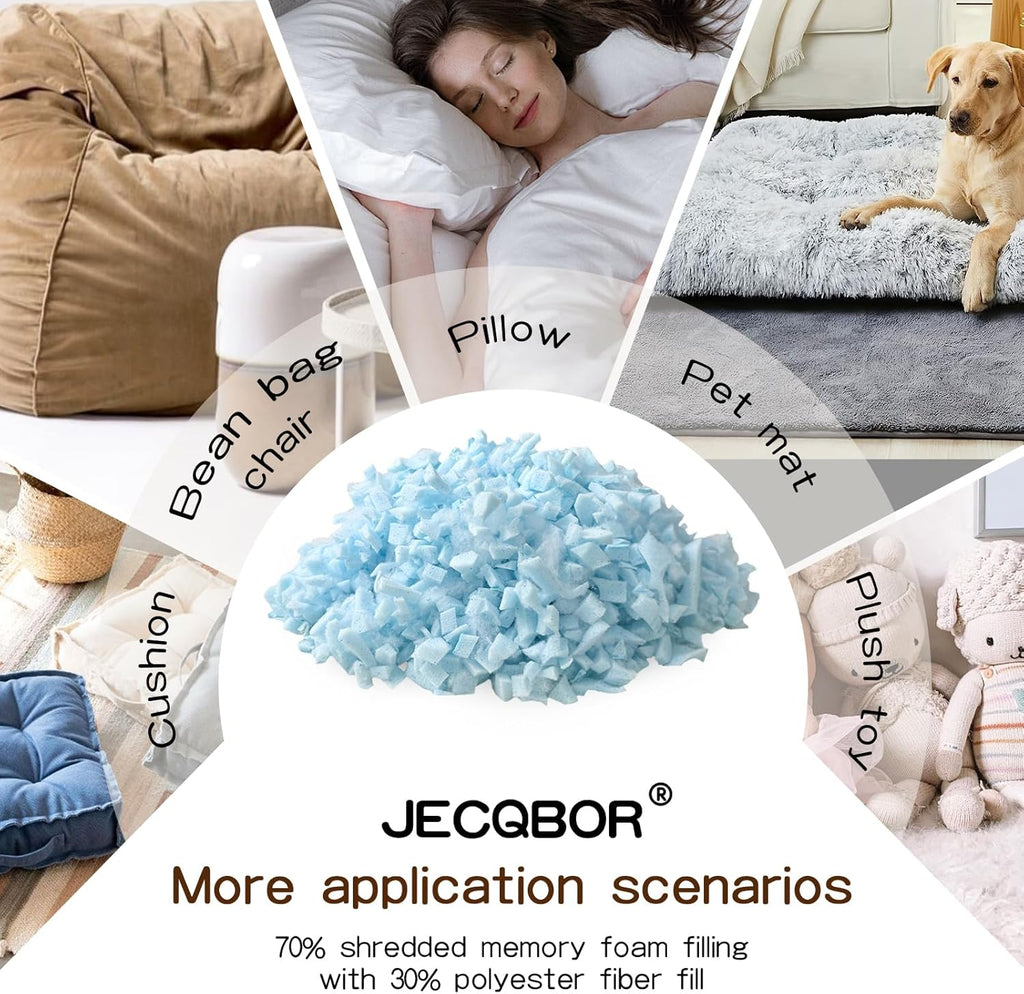Bean Bag Filler, 10lbs Soft Pillow Stuffing, Shredded Memory Foam Filling with Polyfill Stuffing Bean Bag Refill Foam for Couch, Cushion, Stuffed Animals, Dog Bed, Arts Crafts