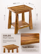 Tinamo Teak Storage Adirondack Side Table - 330LBS Capacity 2-Tier Wooden Outdoor Side Table, Patio Table for Patio, Garden, Lawn - Sturdy Wood Outdoor End Table - Assembly Required (Patent Pending)